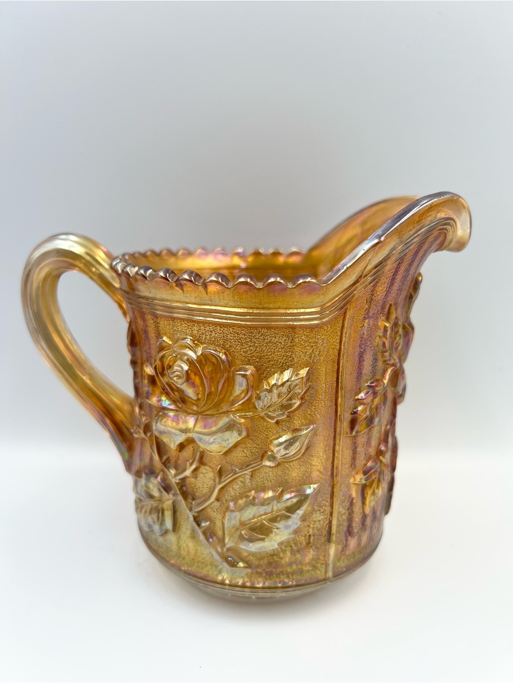 Imperial Carnival Glass Creamer Pitcher Marigold Lustre Rose, Beautiful